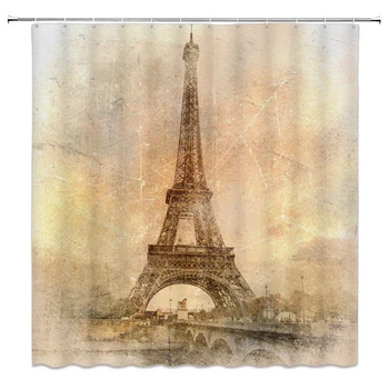 

Beautiful Modern Tower Building Shower Curtain Waterproof Eco-Friendly Polyester Fabric Curtains Home Accessory Outfit With Hook