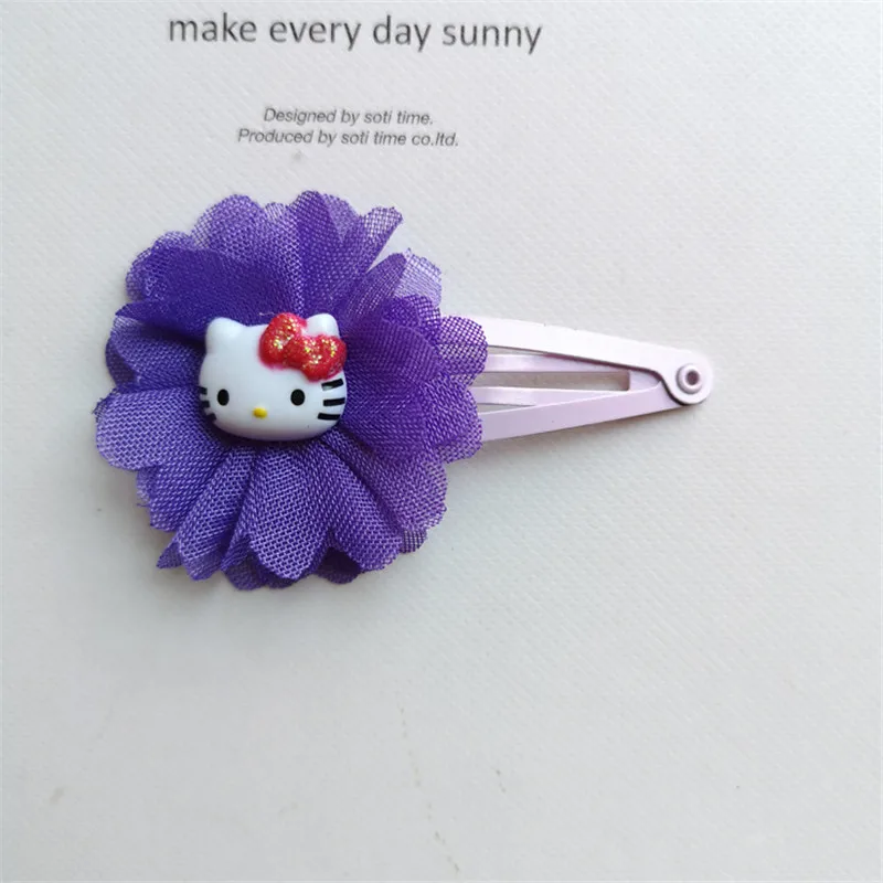 20pcs/lot New Design Cat Hair clips Chiffon Flower Cartoon Hairpins Cute Hair Accessories for Girl Handmade Kids Hair Ornaments