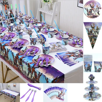 

Fortnites Game Birthday Party Theme Disposable Tablewares Set Kid Birthday Party Fortress Night Decoration Napkin Paper Cup Toys