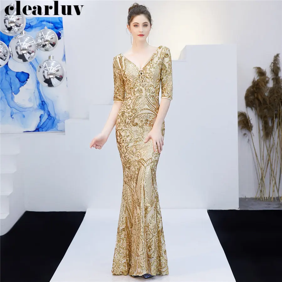 Вечерние платья размера плюс, на шнуровке, Robe De Soiree, DX271-2, золото, с открытой спиной, женское вечернее платье,, сексуальное, v-образный вырез, расшитое блестками, официальные платья