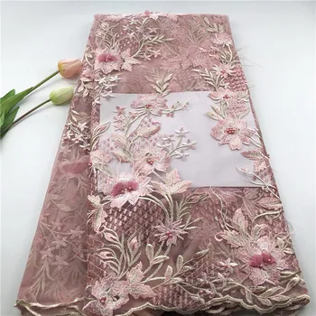 

3d Appliqued French Nigerian Lace Fabrics High Quality Tulle African Laces Fabric Embroidered lace Mesh Fabric For Dress hs15-39