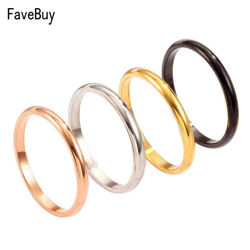 2mm Thin Rings Stainless Steel Black Rose Gold Silver Color Minimalist Ring Women Jewelry Men Love Gift Size 3 To 10 Finger Rings Fashion Rings Fashion Ring Stainless Steel Rings Metal Rings