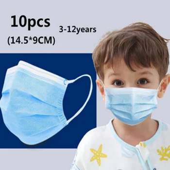 

10pcs Children Face Mask 3 Layer Elastic Mouth Mask Anti-Flu Kids Disposable Mask Soft Breathable PM2.5 Nonwoven Blue Girls Boys