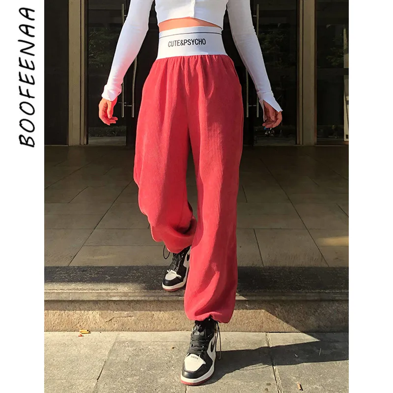 BOOFEENAA вельветовые штаны для бега женская зимняя уличная одежда с буквенным