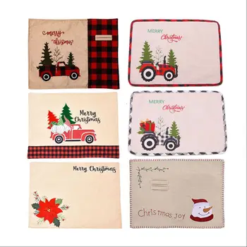 

Christmas Linen Check Cloth Placemat Tablecloth/XMAS Decor/Family Dining Table Atmosphere Arrangement Scene Dress Up Supplies