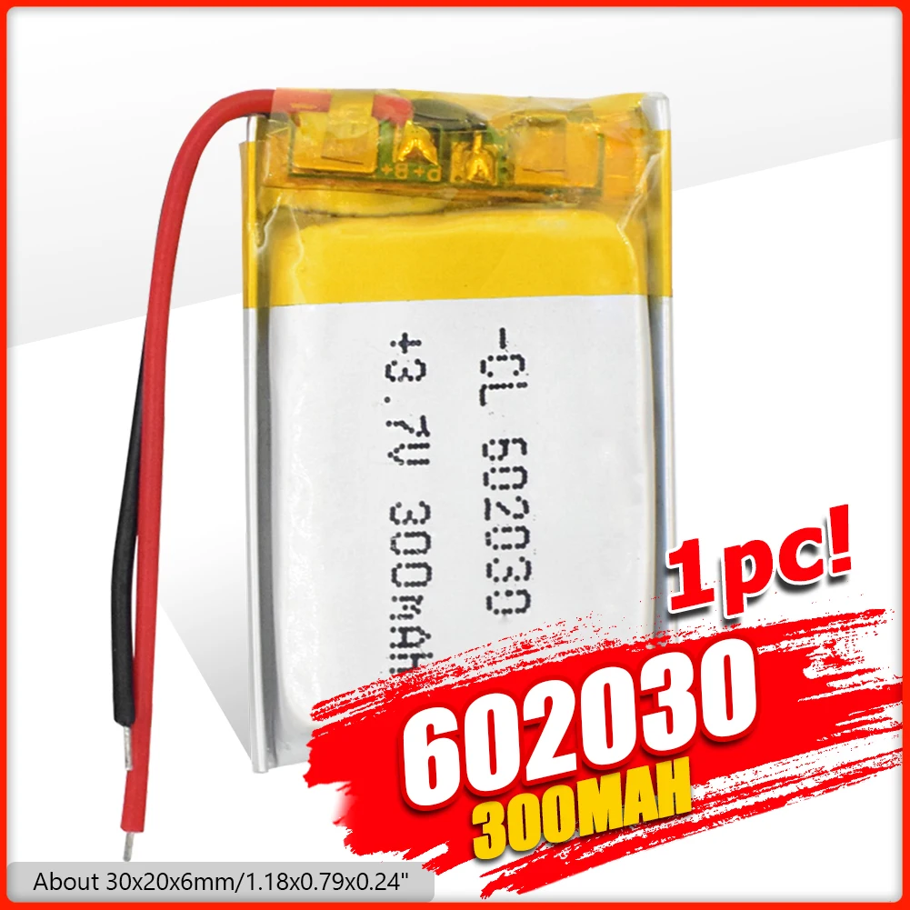 1/2/4 шт. 602030 3 7 V 300 мА/ч литий ионный аккумулятор Батарея Замена 30x20x6 мм полимерная
