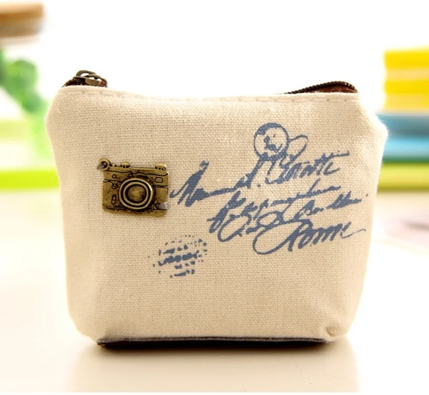 Retro Letter Printing Coin Purse Women Mini Canvas Card Holder Small Wallet Pouch Daily Storage Bag Shell-shaped Mini Wallet