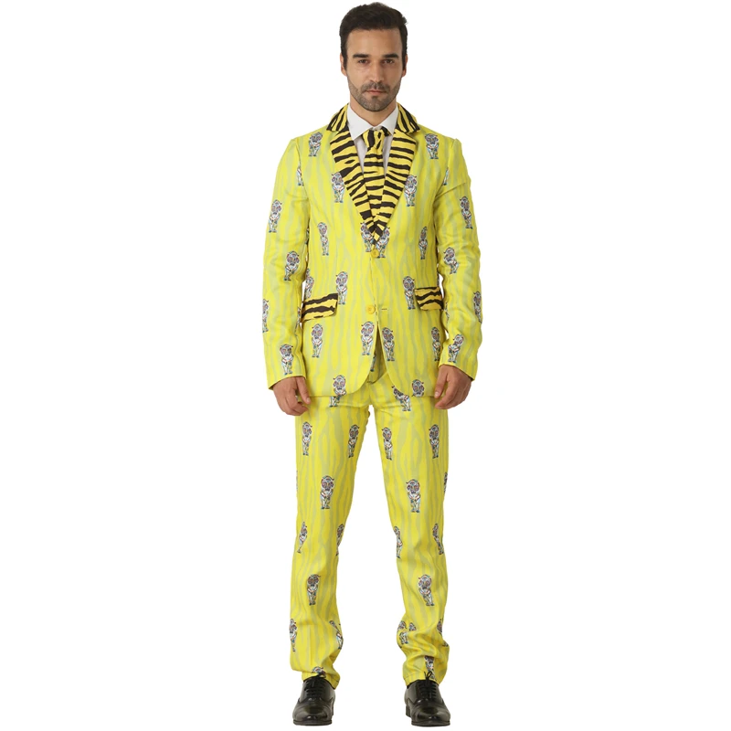 New Men's Fancy Crazy Suit Yellow Tiger Design Fashionable Adult Halloween Party Costume