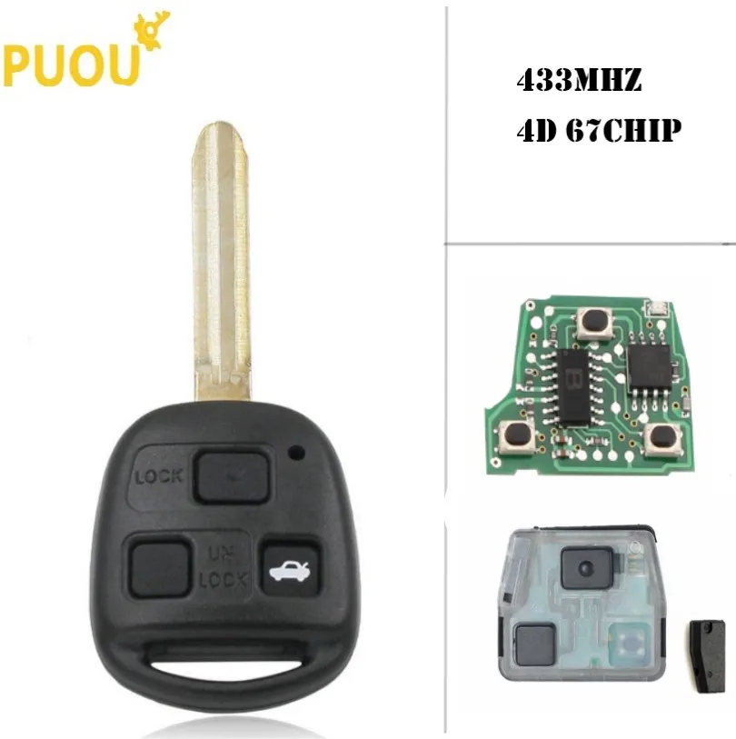 

3 Button Remote Key Fob 315MHz 4D67 Chip for For Toyota Avensis Corolla Yaris Rav4 FCC ID:HYQ12BBT