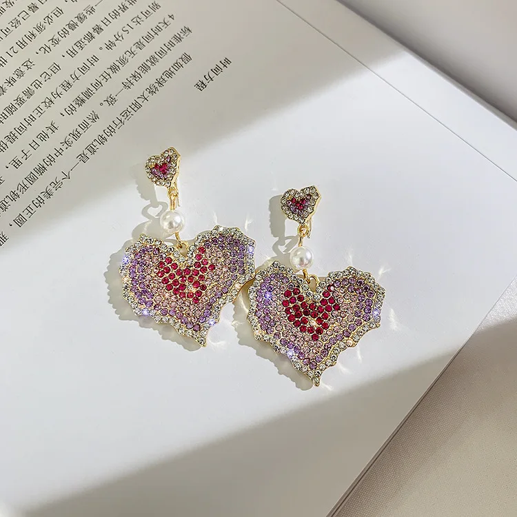 Ustar New Heart Crystal Drop Earrings For Women Female Pearl Purple Red Rhinestone Dangle Earrings Accessories Party Jewelry Drop Earrings Aliexpress