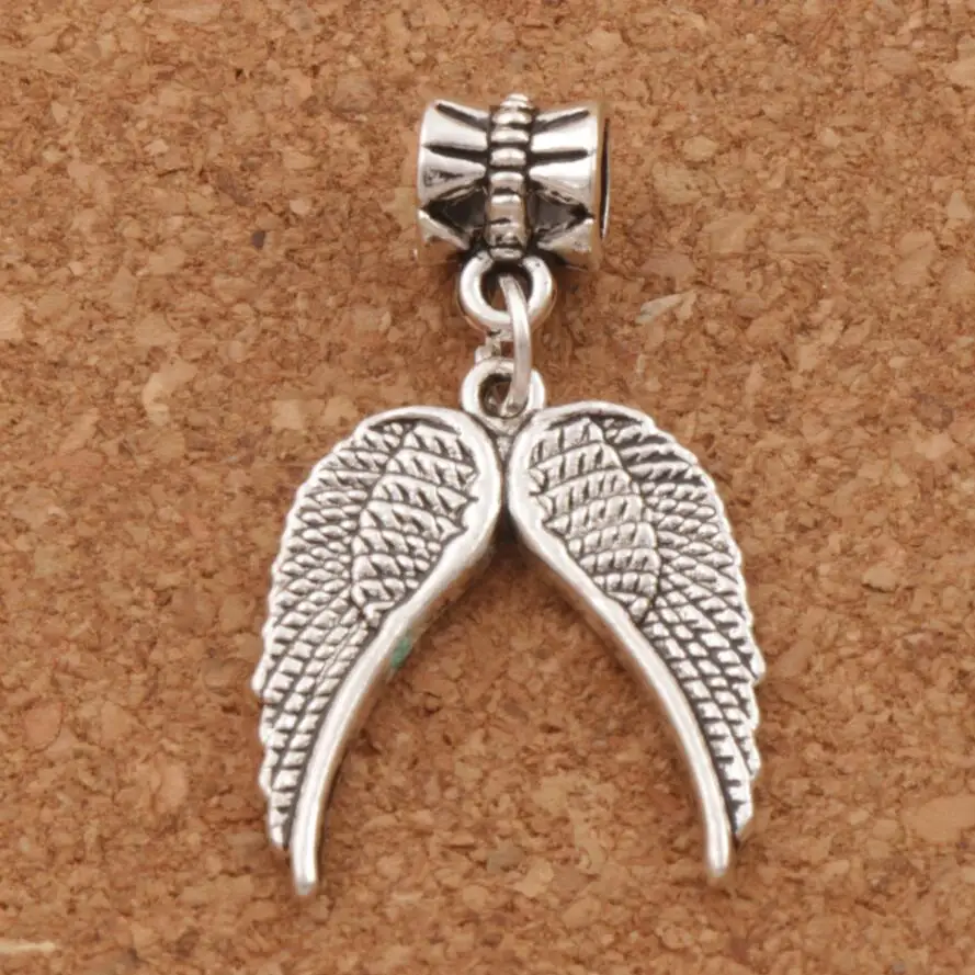 

Double Angel Wing Charm Beads 33.8x19.1mm 16PCS Zinc Alloy Fit European Bracelets Jewelry DIY B220