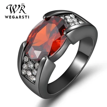 

WEGARSTI Black Silver 925 Ruby Ring For Women With Square Emerald Ruby Gemstone Female Anniversary Gift Size 6-10