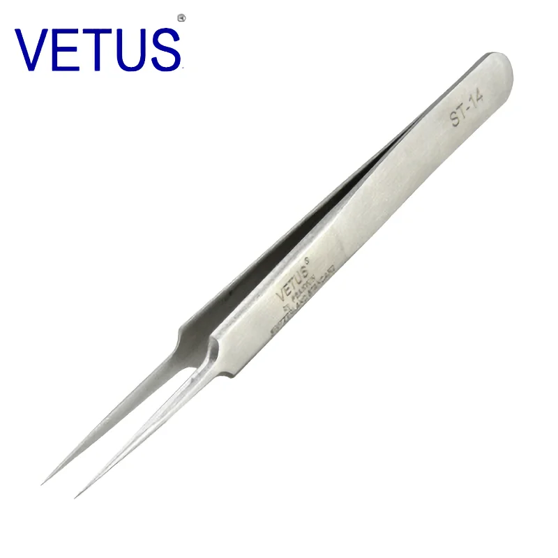 

VETUS ST-14 ( 110mm ) High Precision Tweezers Stainless Steel Non-magnetic Acid-proof Pincers Eyelashes Beauty Manicure Tools