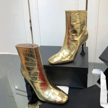 

High Heels 9cm Ankle Boots Brand Design Women Shoes 2020 Fashion Leather Zip Boots For Ladies