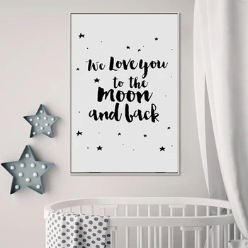 

We Love You to The Moon and Back Sign Poster Stars Nursery Canvas Paintings Wall Art Picture Prints Baby Room Decor No Frame