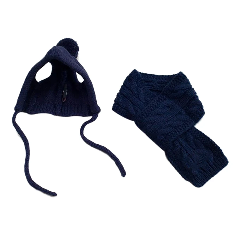 Набор зимних вязальных шапок и шарфов для домашних животных, однотонный теплый костюм для шеи в холодную погоду, милые комплекты для собак - Цвет: l