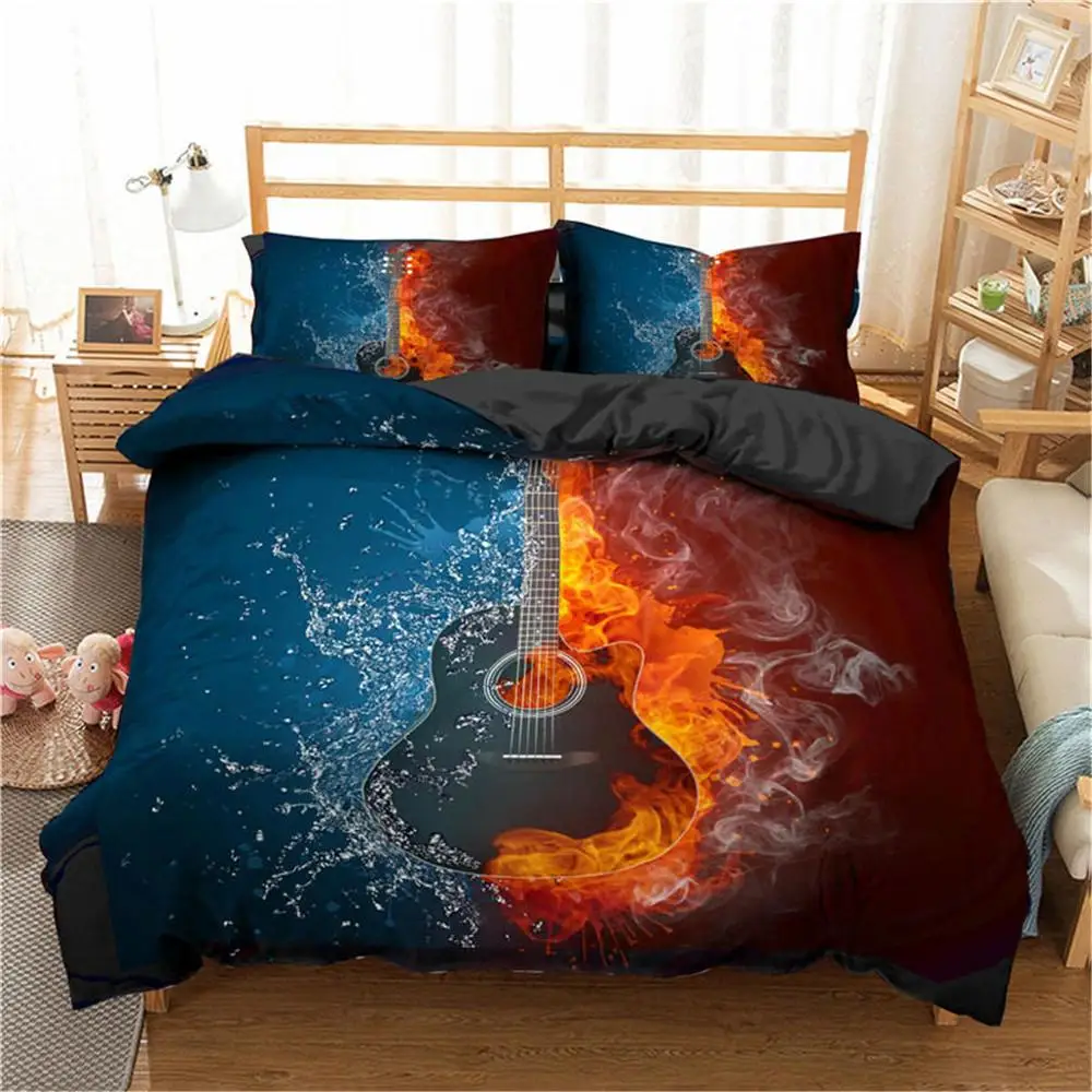 Boniu 2 3pc Home Textiles 3d Music Note Printing Bedding Set