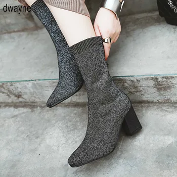 

Women Comfortable Low Heel With Back Zipper Ankle Boots Fashion Bling Mixed Colors Winter Shoes Black Gold Silver dfv56