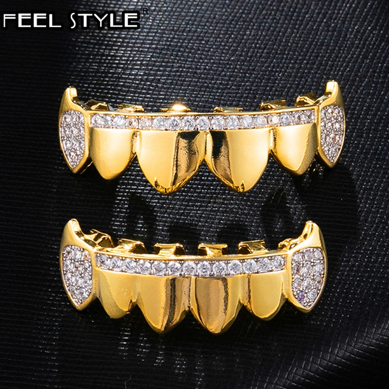 Iced Out микро проложить Полный CZ зубы Grillz сверху и снизу очарование грили для мужчин