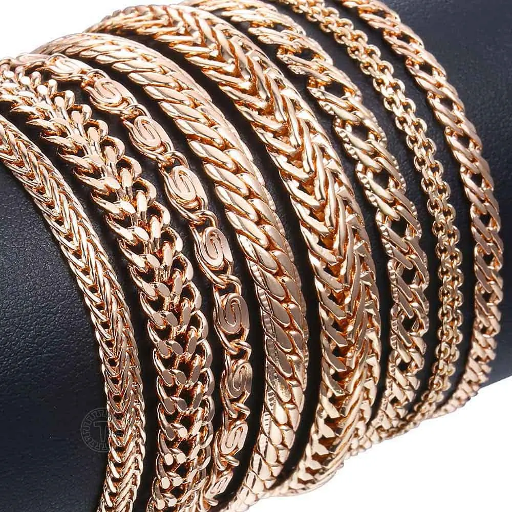 20cm Bracelets For Women Men 585 Rose Gold Curb Snail Foxtail Venitian Link Chains Men's Bracelets Fashion Jewelry Gifts KCBB1