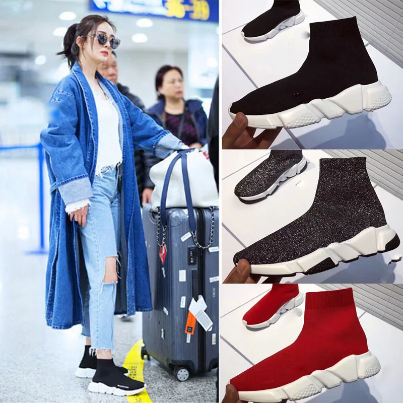 

European station 2020 new flying knitted high-top stretch socks and boots flat and comfortable wild barefoot men and women boots
