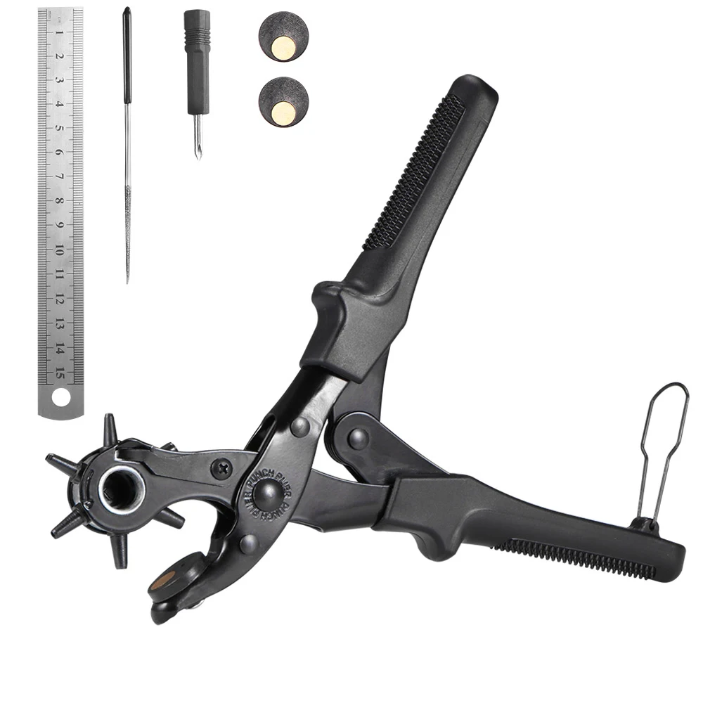 Дырокол плоскогубцы дыропробивная машина круглое отверстие Перфоратор Инструмент сделать дырокол для часов карты кожаный ремень - Цвет: Черный