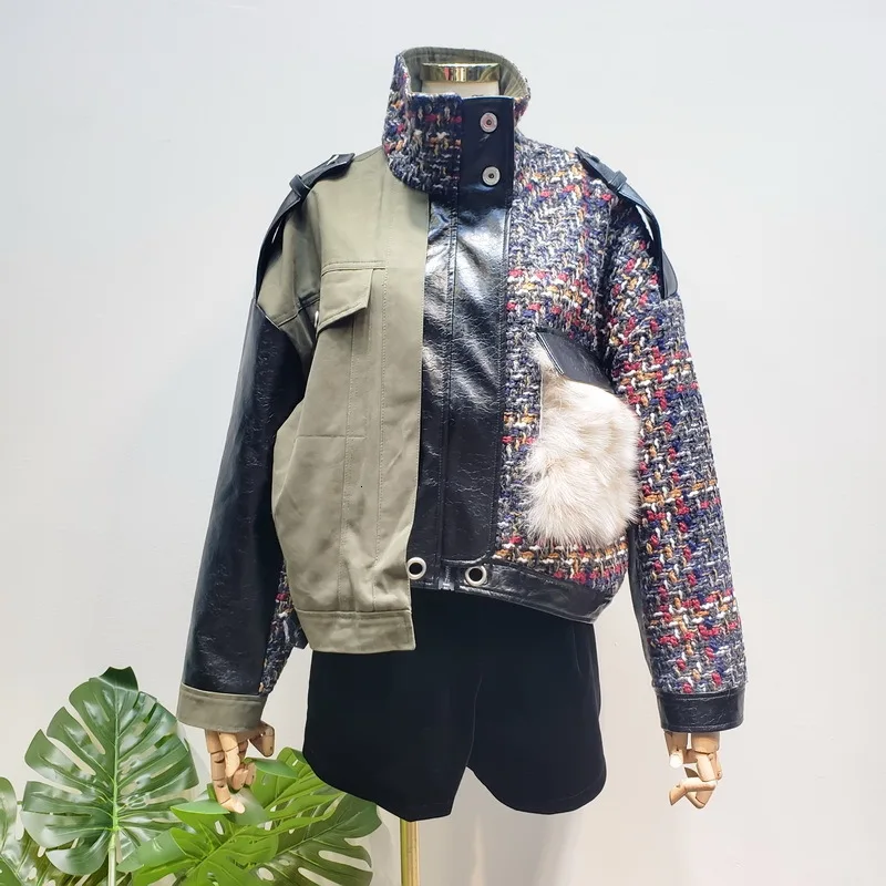 SHENGPALAE, новинка, модная зимняя Клетчатая Шерстяная стеганая хлопковая куртка, женская уличная Повседневная куртка с отворотом A641