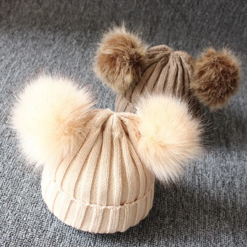 Модные милые детские зимние шапки из меха енота настоящие 15 см шапка с меховым помпоном шапка из натурального меха для детей