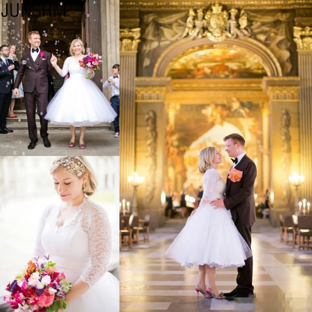 50s-vintage-design-tea-length-wedding-dresses-half-sleeve-v-neck-lace-a-line-short-bridal-gowns-vestido-de-noiva-custom-size