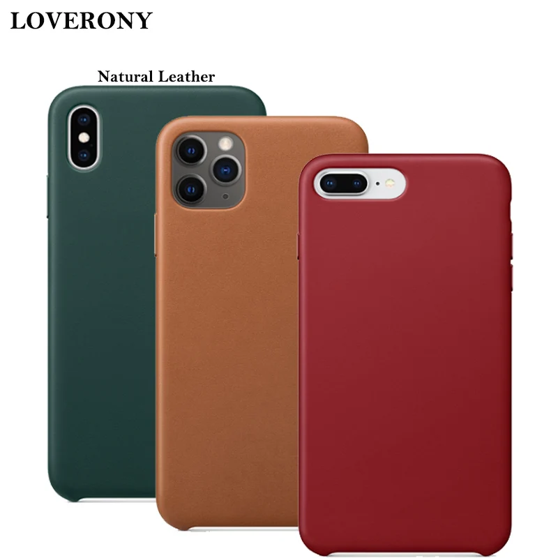 

LOVERONY Natural Leather Case For Aple iPhone 11 Pro MAX Protective Cover Luxury Logo Case For iPhone XR XS MAX 7 8 Plus Capa