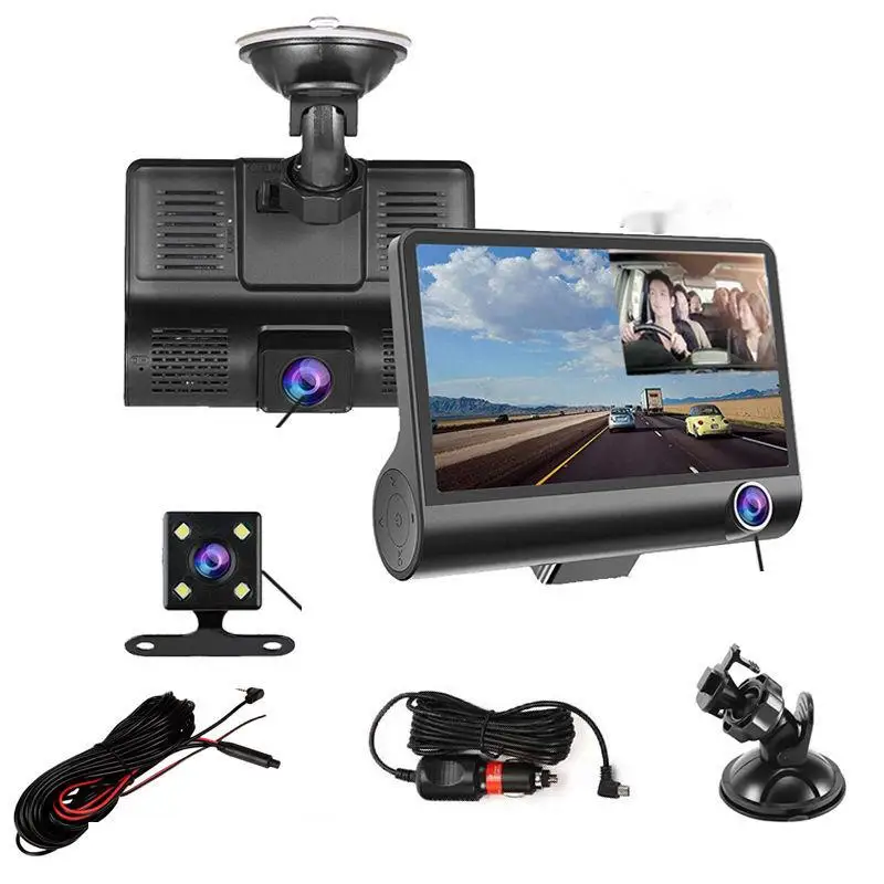 4 Inch Car DVR Dashcam FHD1080P Video Recorder Car Rearview Mirror Dash Cam  Front And Back Inside 3 Lens Cameras Car Black Box