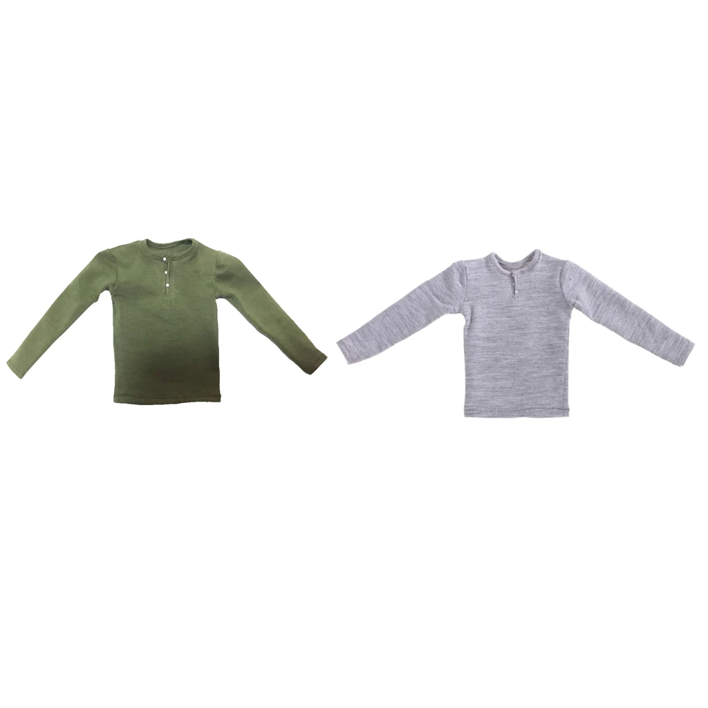 1:6 Scale Cloth Outfit Gray Long Sleeved T-shirt Casual Top for 12 Inch Male Action Figures Dolls Acc