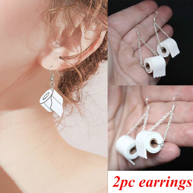 Ladies Funny Roll Toilet Paper Silver Drop Earrings for Women Jewelry Gifts