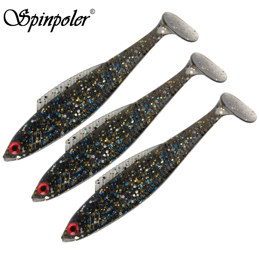 Spinpoler, 6 шт., 8,5 см, 4,6 г, 3D глаза, мягкие пластиковые приманки для рыбалки, Т-образный хвост, плавающая приманка для рыбы, весло, хвост, резиновая искусственная приманка, снасти