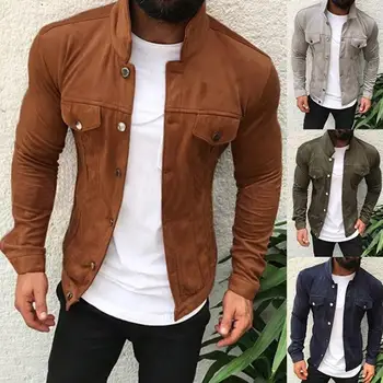 

Spring Fashion Men Coat Jacket Autumn Solid Color Stand Collar Top Multi Pockets Single-breasted Jacket Male Coats