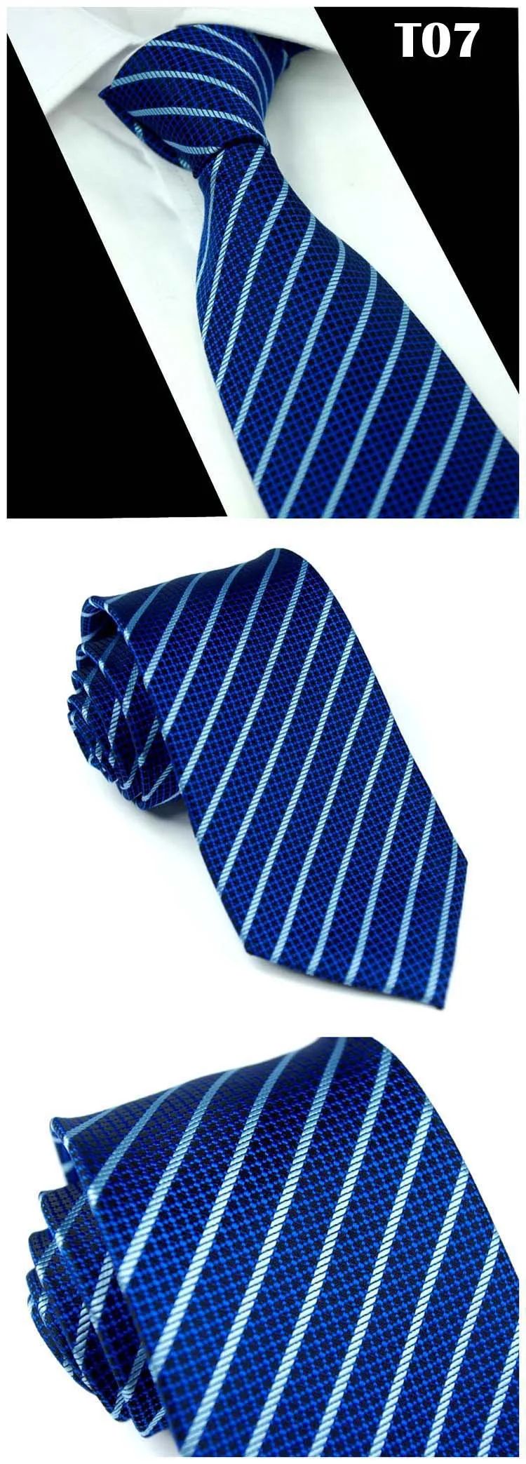 Men Formal Wear Business Tie Purplish Blue Sapphire Blue Striped Plaid Tie