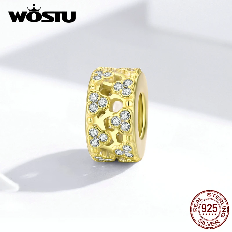 WOSTU, настоящее 925 пробы, серебряные, золотые пчелиные соты, циркониевые амулеты, подходят к оригинальному браслету, подвеске, ожерелью, ювелирному изделию, FIC1408