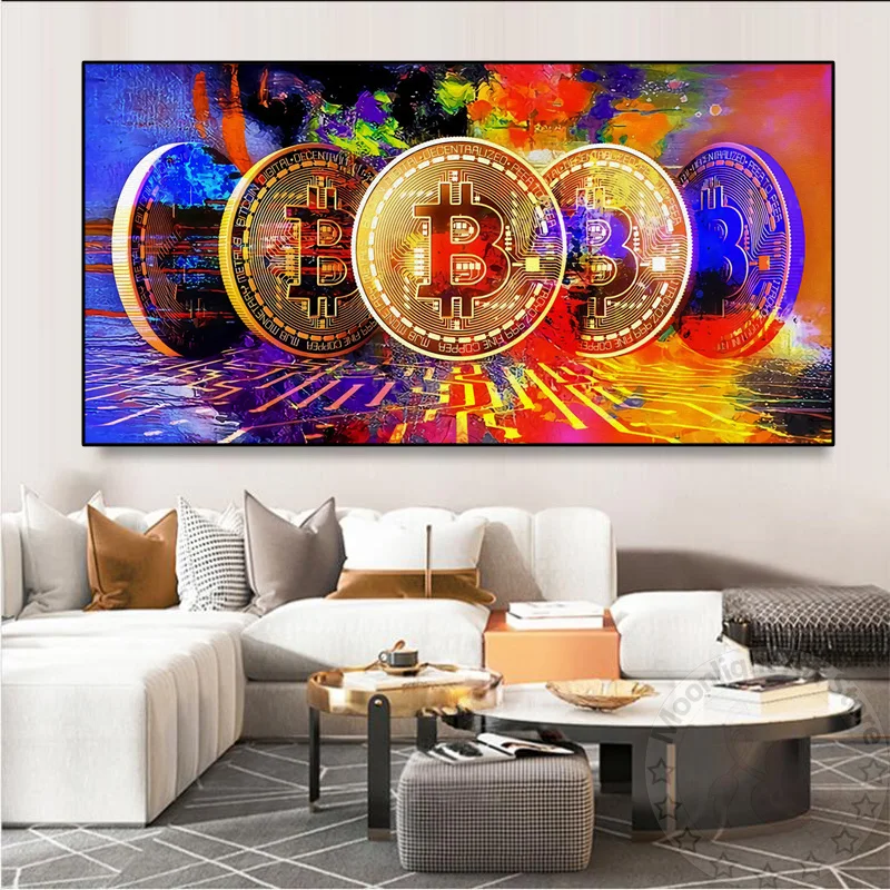 Modern Colorful Bitcoin Oil Painting Abstract Currency Money Poster Canvas Print Modular Dollar Art Picture Room Home Wall Decor | Дом и сад