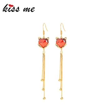 

kissme Shiny Zircon Cute Red Opal Little Fox Dangle Earrings For Women Gold Color Brass Chains Tassel Earrings Fashion Jewelry