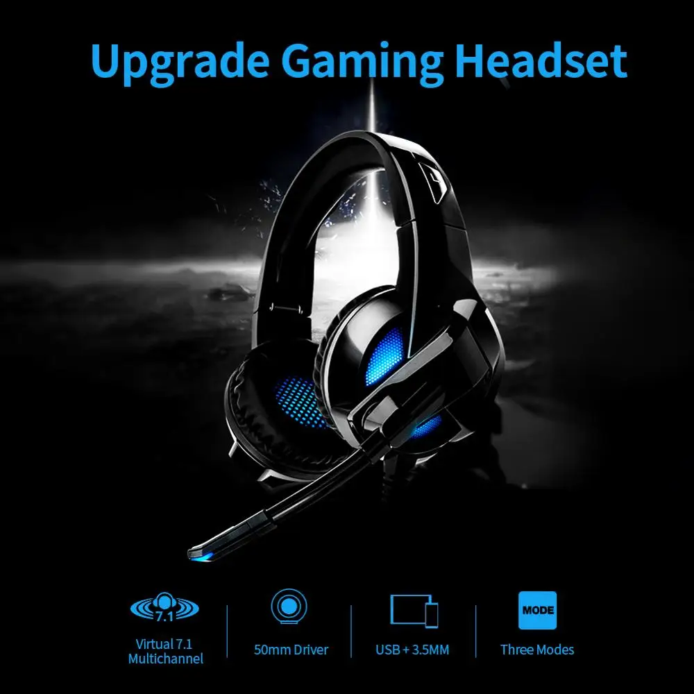 Eson style A3 Gaming Headset Headphone 7 1 Surround Sound Adjustable Earphones With Mic LED Light For PS4 PC Gamer Laptop Tablet