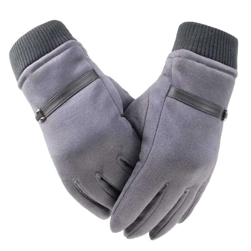 Suede Gloves for Men Winter Keep Warm Touch Screen Windproof Thick Cashmere Guantes Driving Anti Slip Outdoor Male Gloves leather fingerless gloves mens Gloves & Mittens