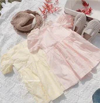 

2020 Korea Style Girls Plaid Dress Fashion Summer Cotton Girls Dresses 2-7 Years PY930