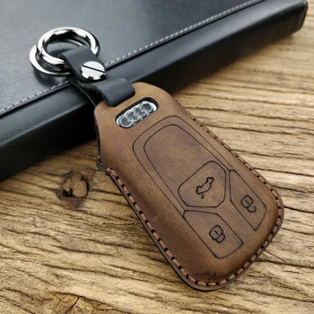 

Luxury Car Key Case The Top Layer of Crazy Horse Cowhide Leather Key Bag for Audi A4L/A5/A7 Business Handmade Key Cover Unisex
