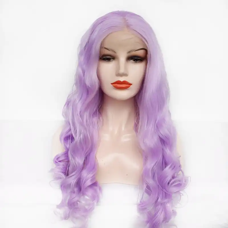 Peluca Purpura Lila Pastel Damas Fiesta Cosplay Viaje Pelo Largo Purpura Claro Sintetico Encaje Frente Pelucas Cuerpo Onda Natural Cabello Aliexpress
