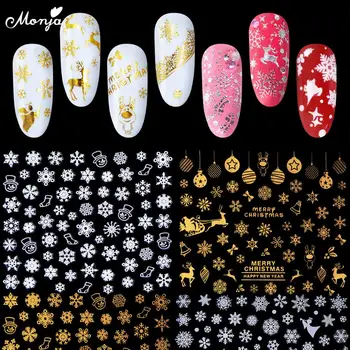 

Monja Nail Art Self-adhesive Christmas Series Stickers Gold Silver Snowflake Bell Reindeer Design DIY Decals Manicure Decoration
