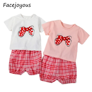 

Baby Clothing Sets Summer Baby Boys Clothes Infant Cotton Girls Tops Cartoon T-shirt+plaid Shorts Outfits Kids Clothes Set