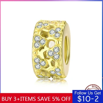 

CodeMonkey Genuine 925 Sterling Silver Gold Color Hive Pandora Charm Beads Clear Cubic Zirconia Fashion Jewelry Bijoux CMC1409