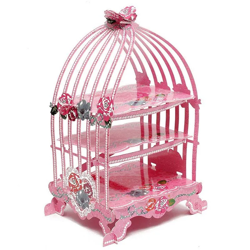 ABUI-Birdcage Cupcake картонная подставка для торта винтажные Свадебные вечерние подставки для чая розовый