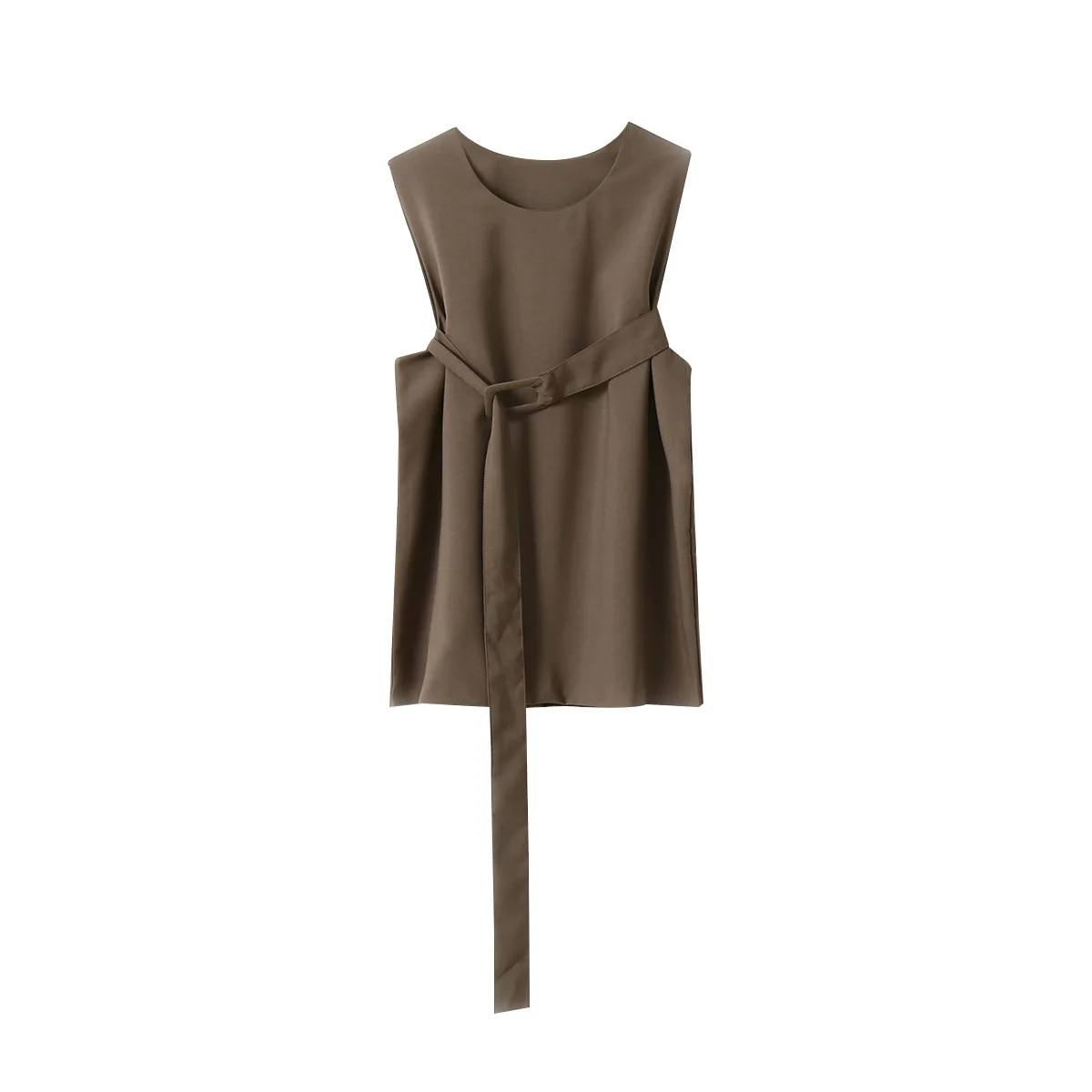 

Vests of Women New 2020 Adjustable Waist Casual Solid O-Neck Womens Vest Outerwear Sleeveless Middle Age Belt tops