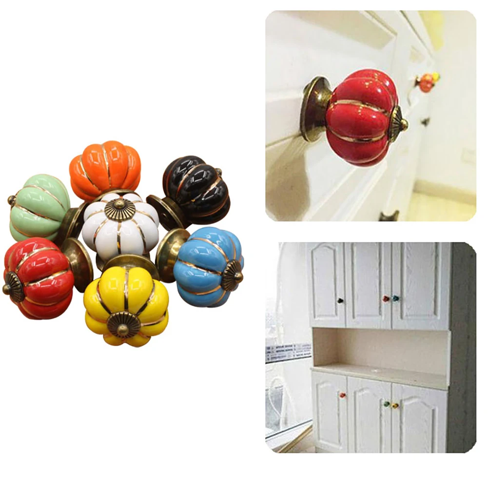 

New Lovely Drawer Cabinet Handles Pumpkin Shaped Ceramic Handles Colorful Knobs Cupboard Minimalist Cabinet Door Drawer Handles